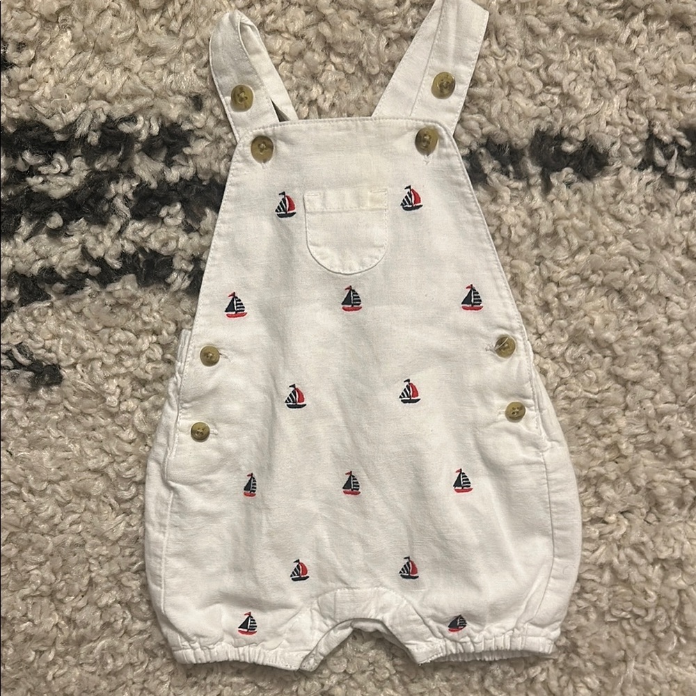 Janie and Jack Sailboat Red White and Blue Overalls